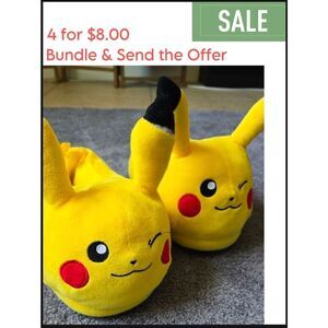 Pokemon Pikachu Plush Slippers Size 4/5 Kids Boys Girls Good Condition